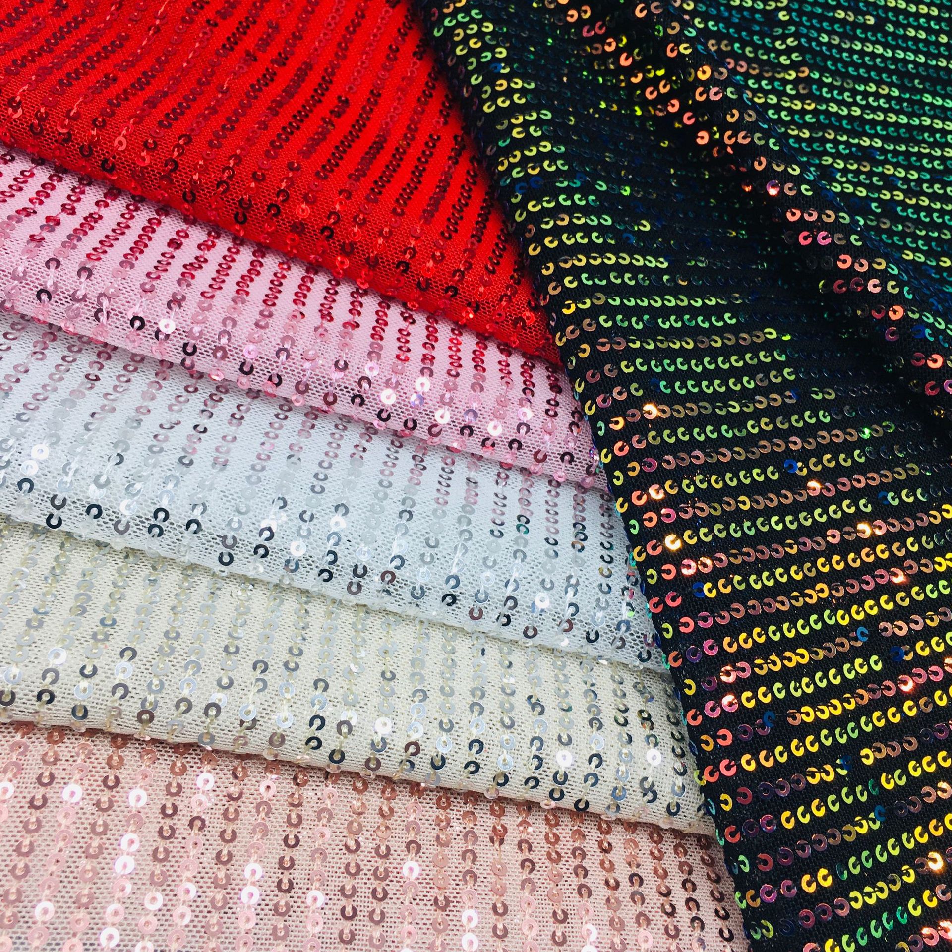 Picture of 3mm Straight Sequin Fabric Vertical Strip Stretch Mesh Bead Embroidered Cloth T-Table Dress Dress Wedding Dress Sequin Cloth