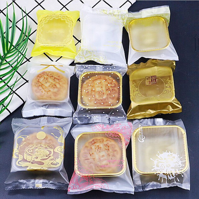 Factory wholesale Korean moon cake bags translucent frosted transparent machine seal bag in stock style 50g -125g
