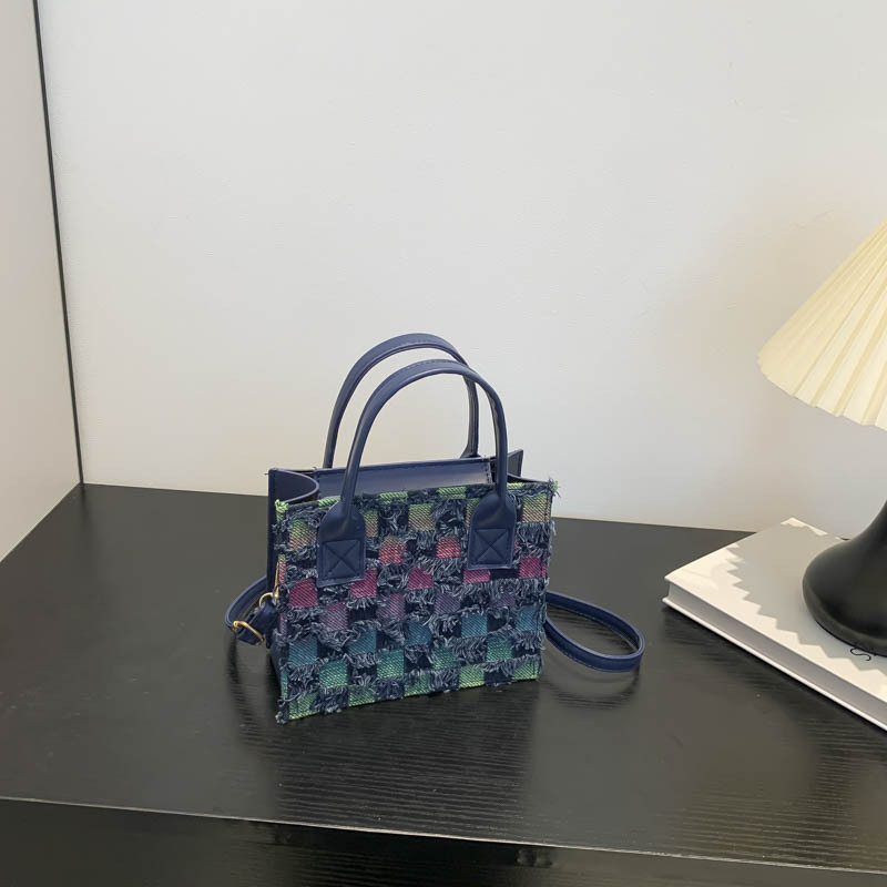 Picture of New Arrival Denim Canvas Bag Checkboard Women's Bag Niche Fashionable Trendy All-match Portable Small Square Bag Crossbody Bag