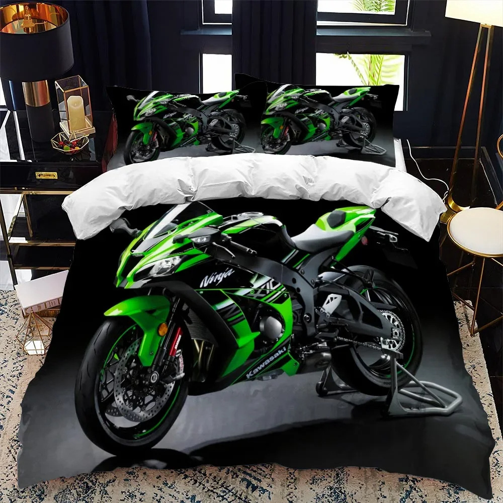 Cool motorcycle duvet cover suit gift for motorcycle lovers suitable for boys bedroom decoration