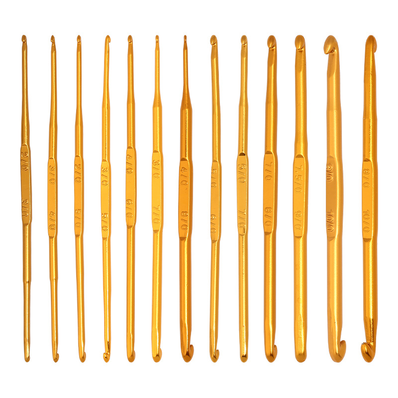Picture of Multi-Specification Double-Headed Alumina Crochet Hook DIY Knitting Tools Golden Aluminum Crochet Hook Sweater Knitting Crochet Hook Wholesale