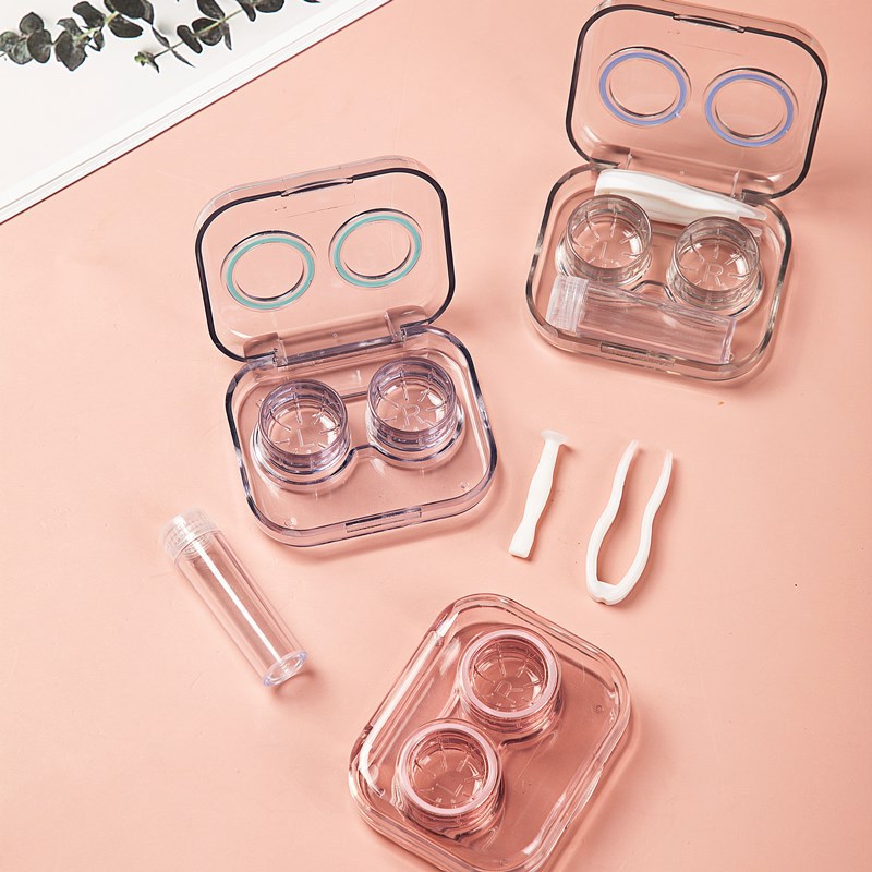 Picture of in stock contact lens box portable transparent mini simple contact lens duplex box without screw lid integrated box supply