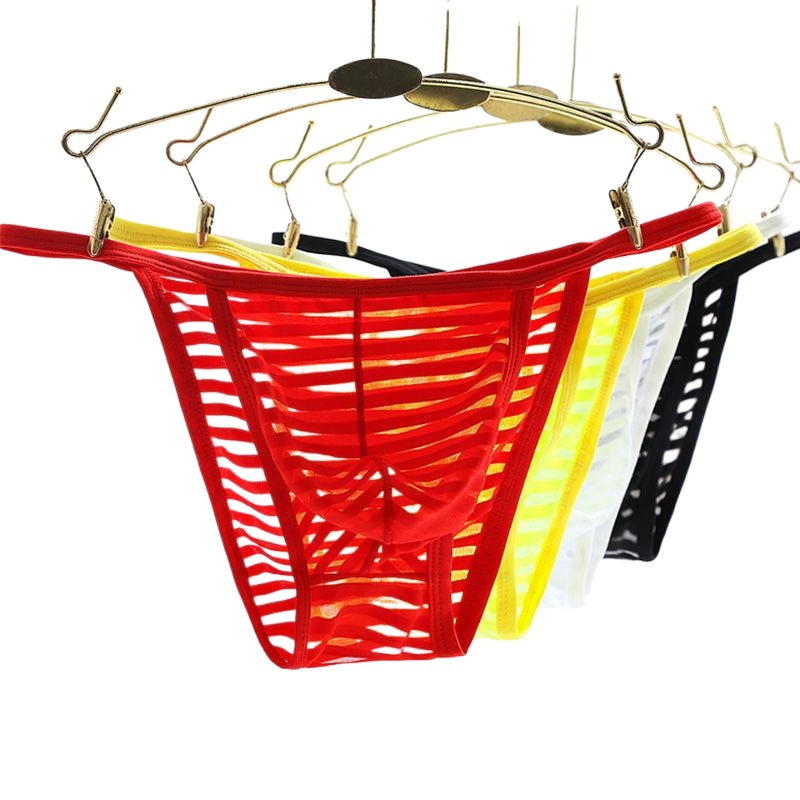 Men's mesh striped transparent underwear thin sexy sexy bag breathable thong summer trendy men's youth pants