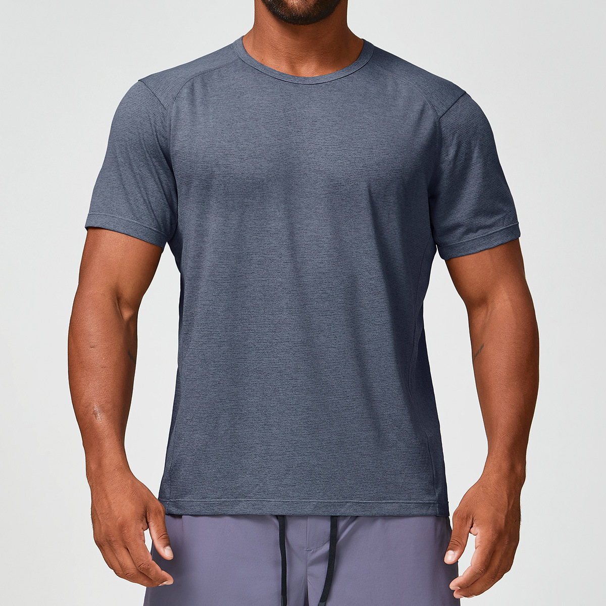 Cross-border men's quick-dry breathable sports fitness casual T-shirt two-tone crew neck outdoor hiking commuter short sleeve 1143