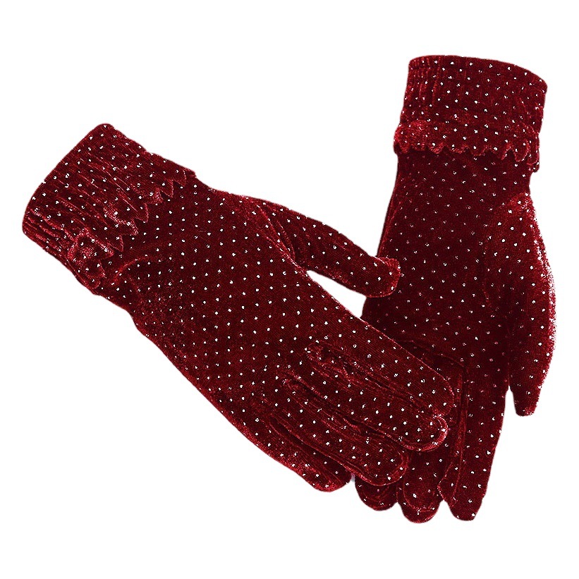 Gold Velvet Gloves for Women, Autumn and Winter, Warm, Outdoor Sports, Fitness, Cycling, Performance, Spring and Autumn, Elastic, Wholesale, Vintage