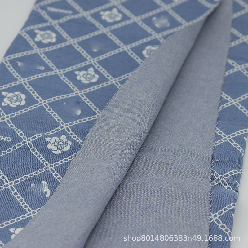 Picture of High D Camellia Printed Washed Denim Fabric Clothing Fabric Handmade DIY Clothes Jacket Pants