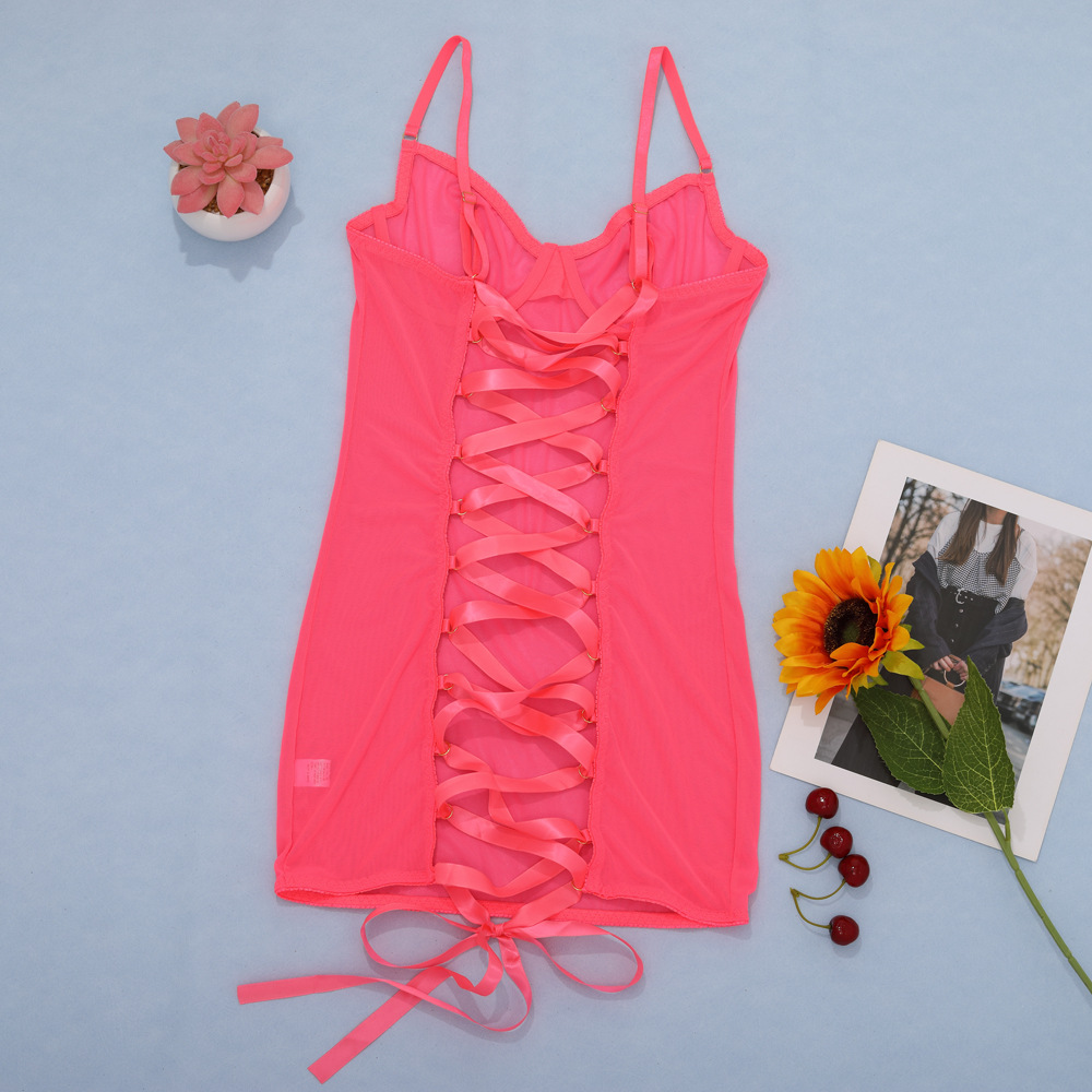 Picture of European and American Steel Ring Mesh Sling Perspective Sexy Cross Lace-Up Backless Sexy Body Shaping Jumpsuit 1517