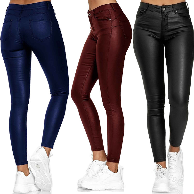 Picture of 2020 Spring New Product Amazon Wish Solid Color Leather Casual Pants Small Leg Pants Women's Trousers Foreign Trade E9J361