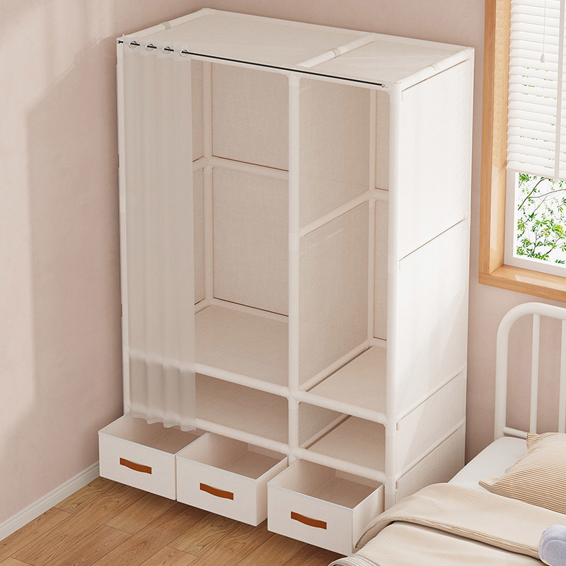 Simple wardrobe home bedroom strong and durable fabric wardrobe rental room hanging clothes storage multi-functional wardrobe collection and rename