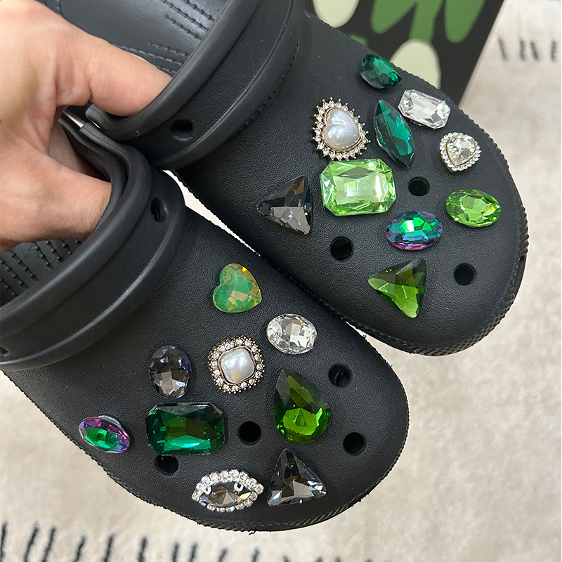 Cave Shoes Shoes Flower Shoes Pearl Decoration Removable Accessories Creative Gradient Green Shaped Rhinestone Cover Shoe Buckle