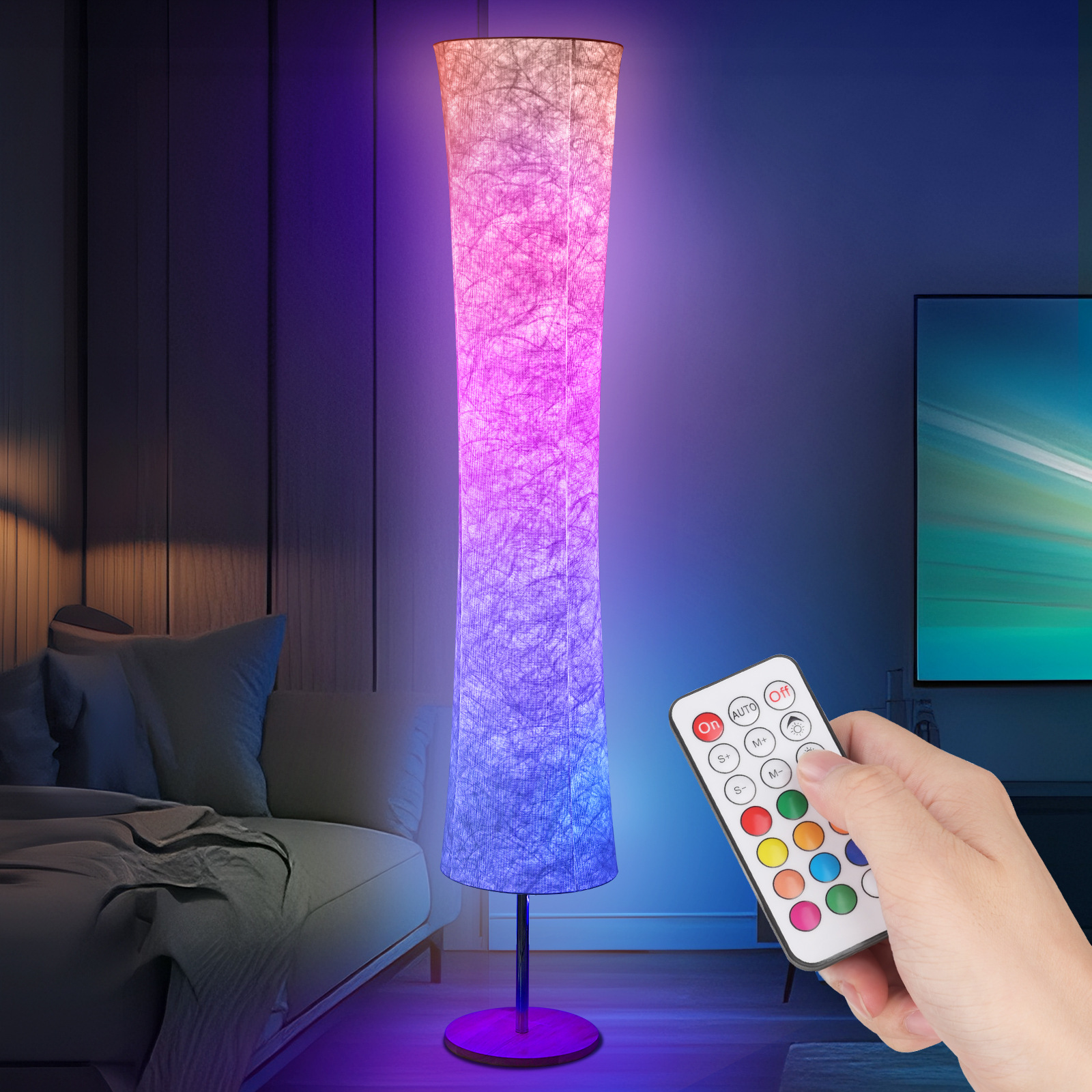 Picture of Cross-Border Amazon Fabric Floor Lamp Ledrgb Seven-Color Remote Control Atmosphere Light for Living Room and Bedroom with Adjustable Brightness