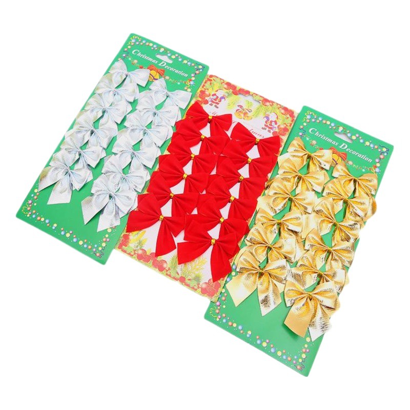 12 Pack Christmas Decorations Christmas Tree Hanging Ornaments Non-woven Small Bows Gold and Silver Red Bows Wholesale