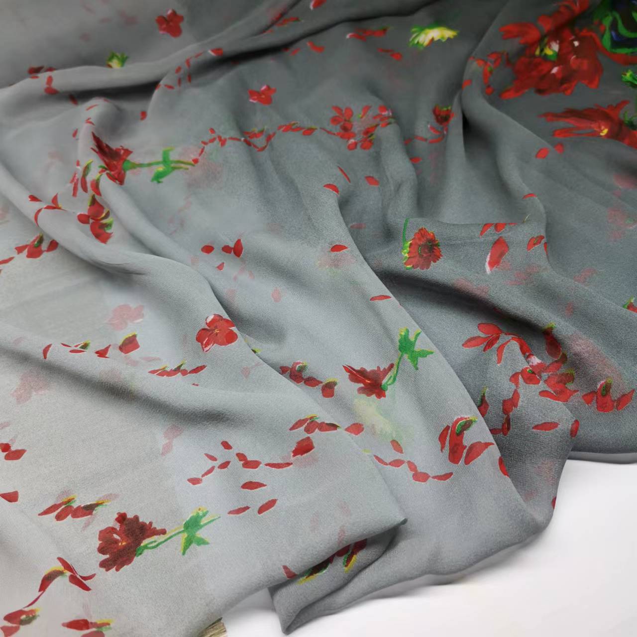 Gradient gray 8 mom mulberry silk georgette print fabric wide fashion dress silk fabric