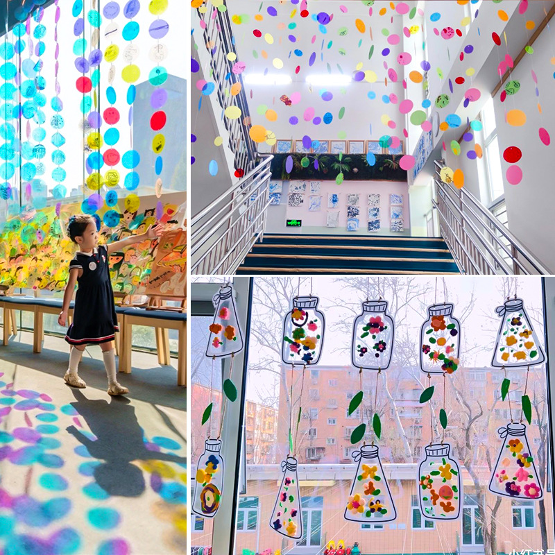 Round Translucent Sheet Environmentally Friendly Arrangement Handmade Transparent Colorfuled Glass Sheet Kindergarten Scene Decoration Plastic Card