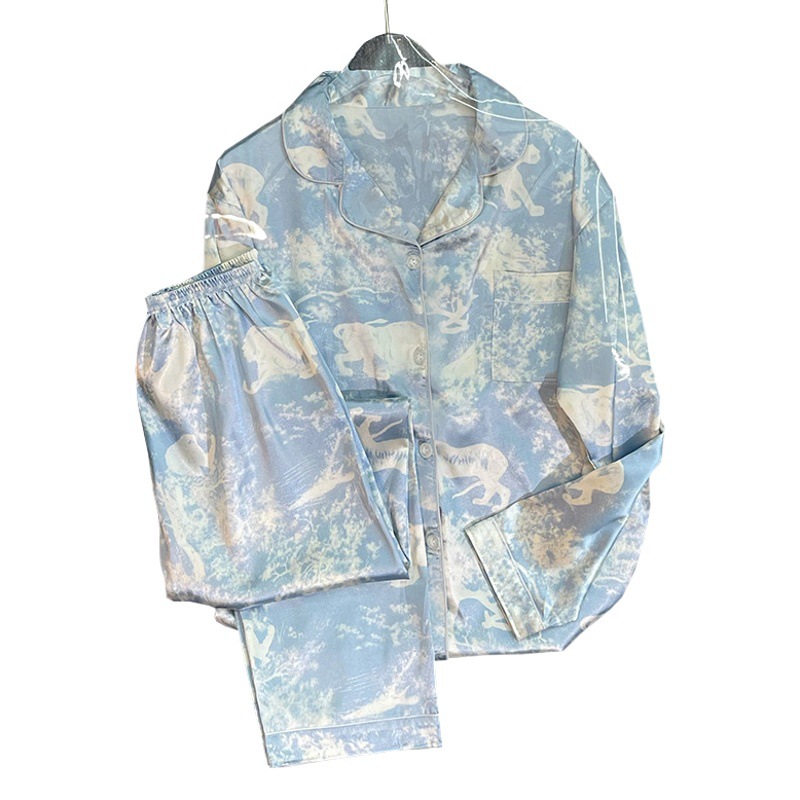 High-end feeling ice silk pajamas women's summer new ins high-value long-sleeved home clothes suit women's autumn can be worn wholesale