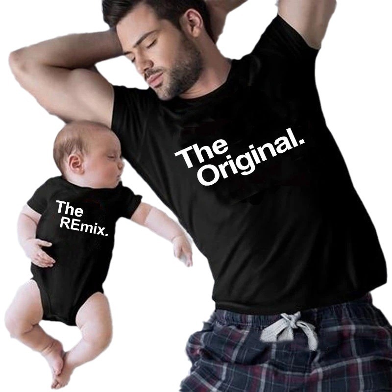 Picture of Europe and the United States hot-selling parents summer T-shirt manufacturers wholesale cross-border black round neck printed parents short sleeve cotton generation