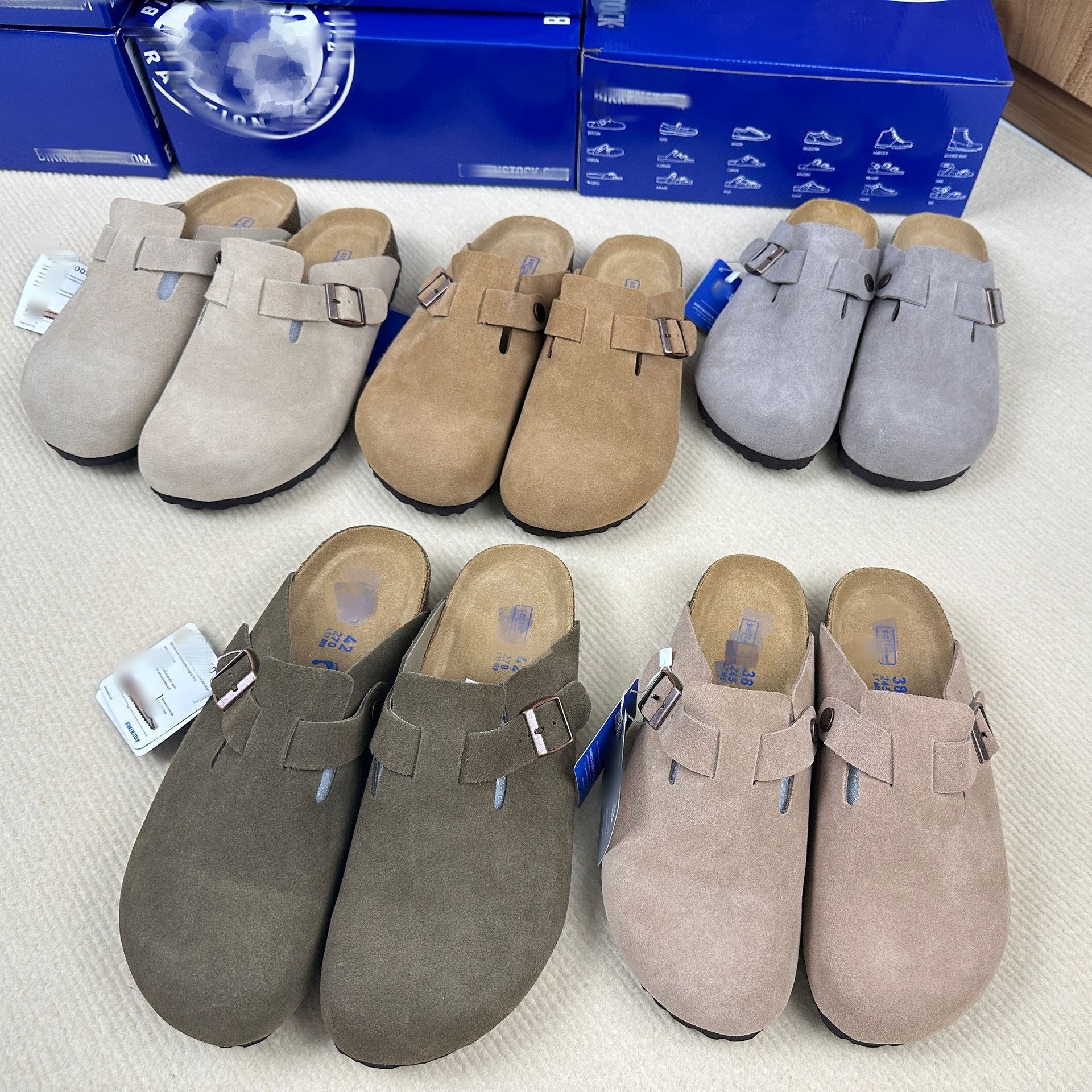 Cross-Border Large Size Genuine Leather Birkenstock Shoes for Boys, Cork Thick Soles for Outer Wear, Lazy Classic Toe-Cap Half Slippers for Women