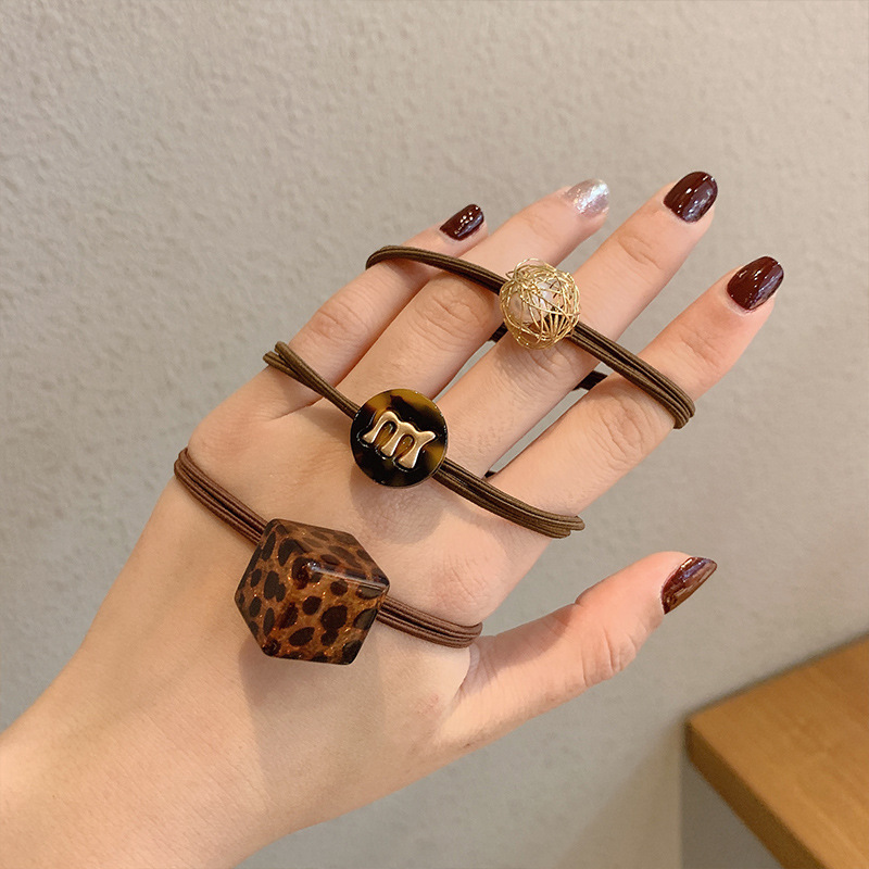 New Hair Accessories Korean Style Headwear Bird's Nest Headband Women's Retro Leopard Print Rubber Band Letter Hair Rope Wholesale Adult Hair Tie