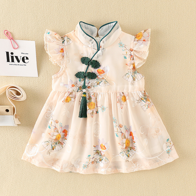 Picture of Baby Autumn Clothing Thin Chinese Style Romper Newborn Autumn One-Piece Clothes Baby Girl Full Month Hundred Days Dress