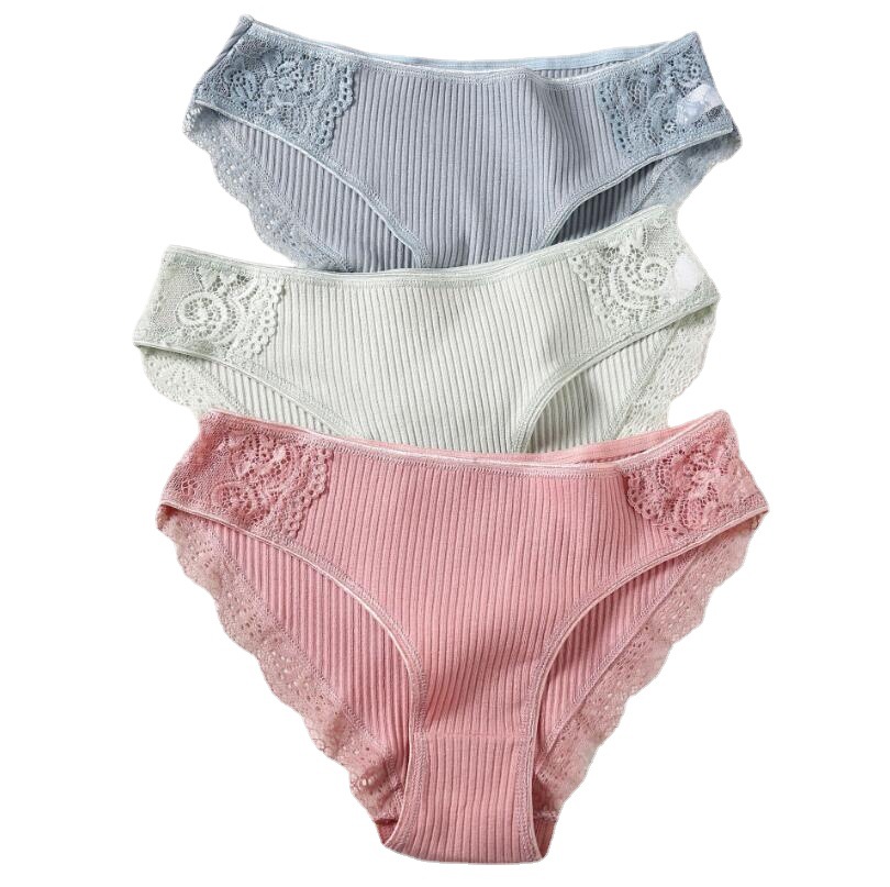 Picture of AliExpress youth underwear women's striped student cotton lace briefs mid-waist solid color women's underwear