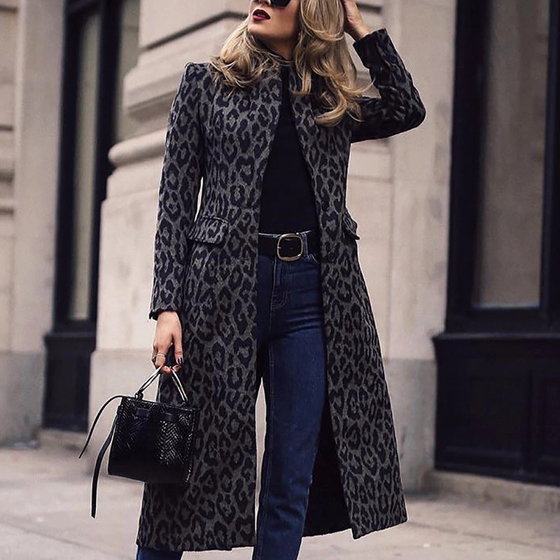Street shot Paris Spring womens coat mid-length fashion leopard print black women's windbreaker