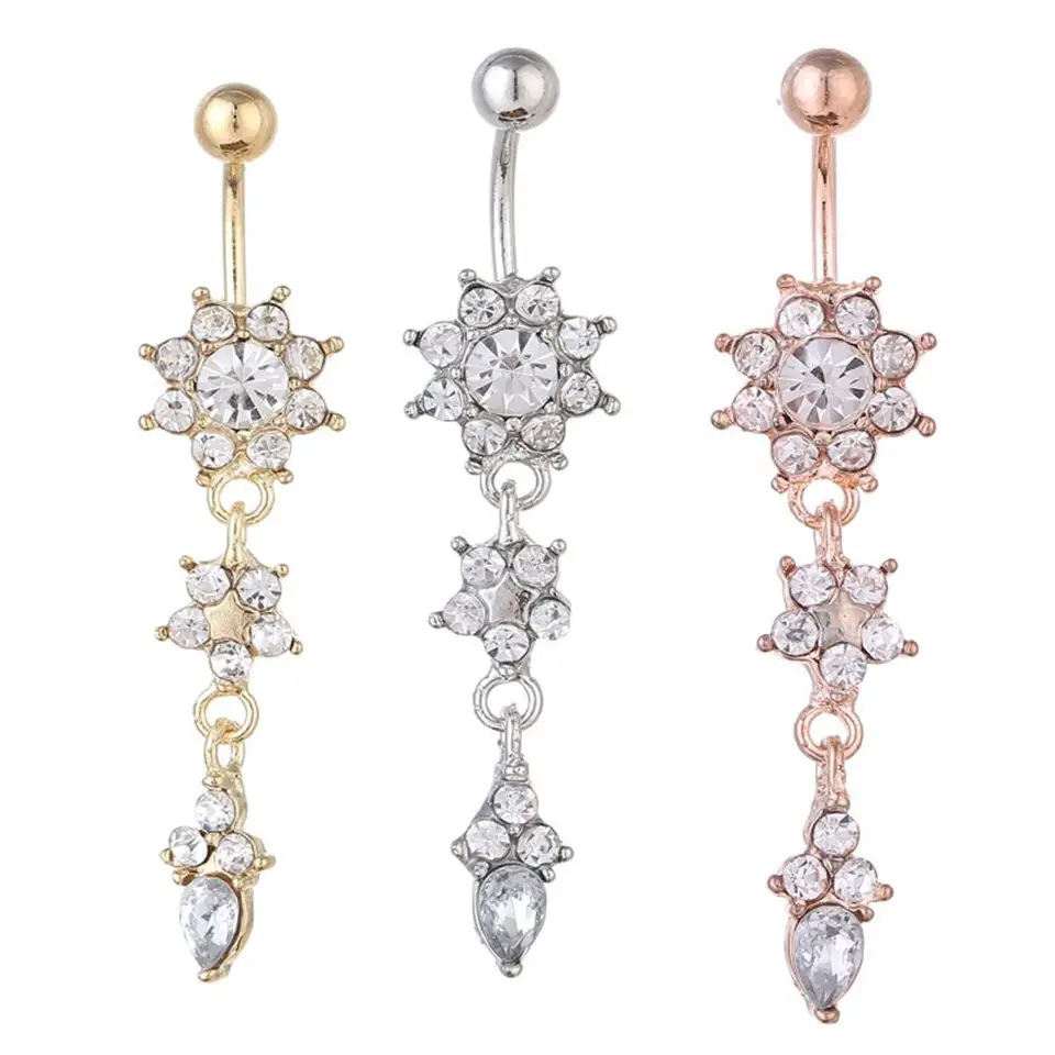 Picture of Body piercing jewelry stainless steel water drop belly button pendant diamond nailing flower belly button ring ebay hot sale