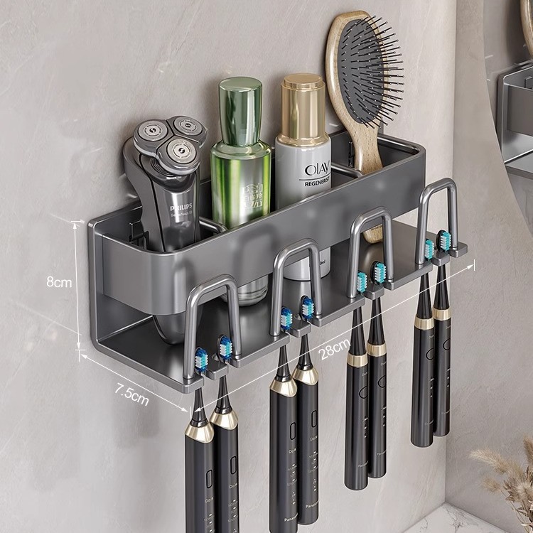 Picture of Toothbrush Storage Rack Non-Punch Brush Cup Mouthwash Cup Rack Wall-Mounted Bathroom Household Toothware Hanger