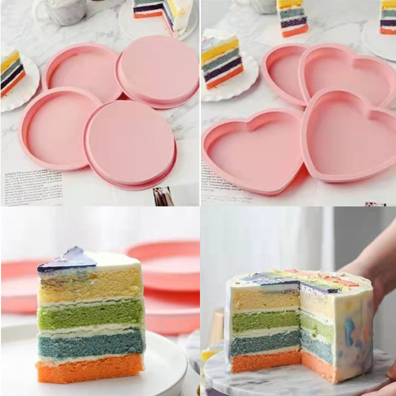 Sanxin 6 inch heart-shaped rainbow cake plate silicone mold single round lasagna baking tray love layered grinding