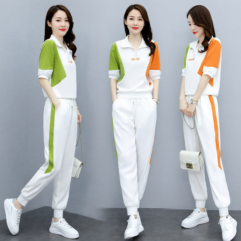Fashionable Women's Summer Suit Pants 2025 New Style Women's Clothing Age-Reducing Stylish Sporty Casual Two-Piece Jogger Pants Set