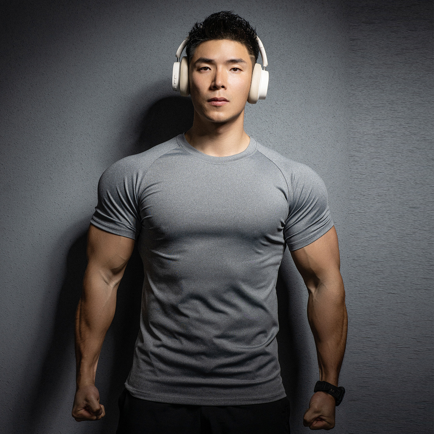 New Men's Sports Leisure Running Gym Strength Training Elastic Quick-drying Solid Color Short-sleeved T-shirt