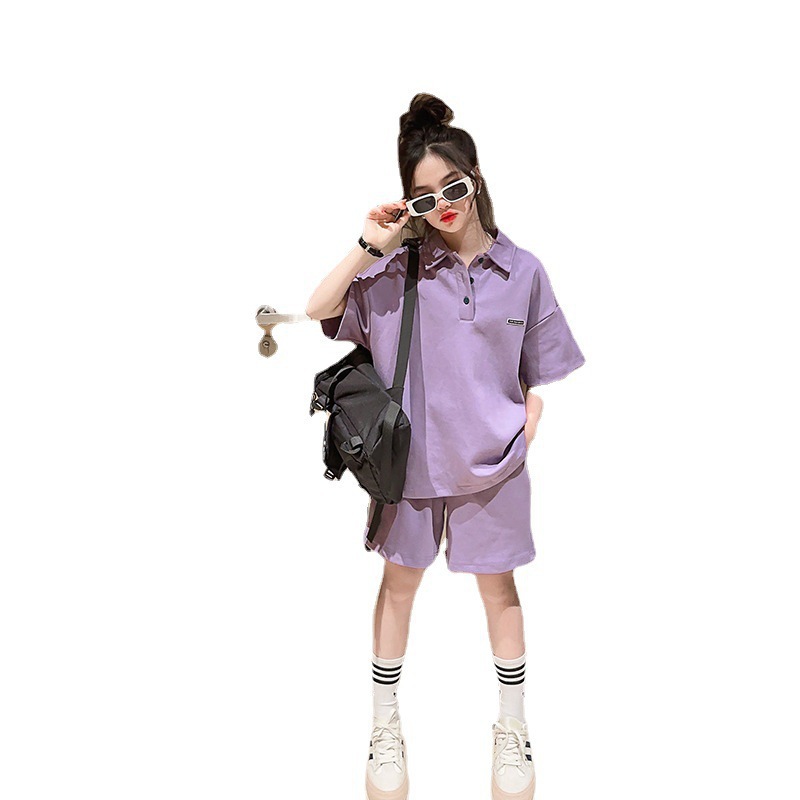 Picture of Girls' summer clothing suit 2023 new children's fashionable western style Sports children's clothing middle and big children's summer fried street two-piece suit