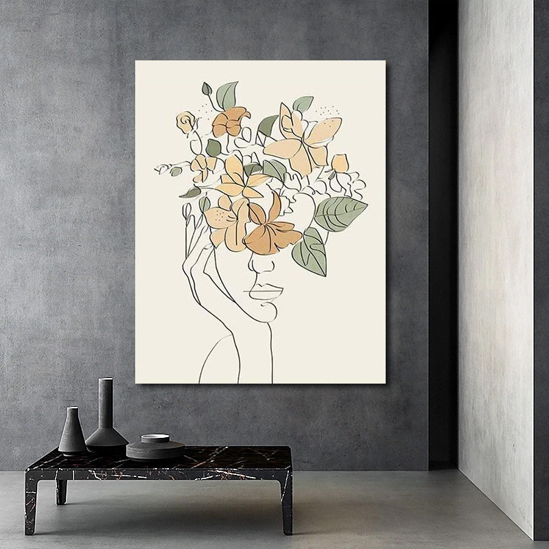 Picture of Cross-Border Supply Abstract Line Art Frameless Decorative Painting Flower Canvas Painting Core Hanging Painting Living Room Wall Painting Florals