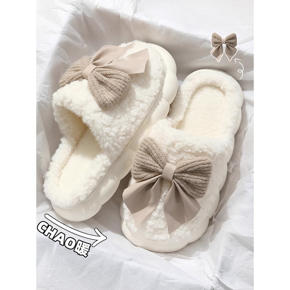 Baotou Butterfly Flower Cotton Slippers Women's Autumn and Winter Indoor Warm Thick-Soled Couple Home Stuffed Slippers Women's Style