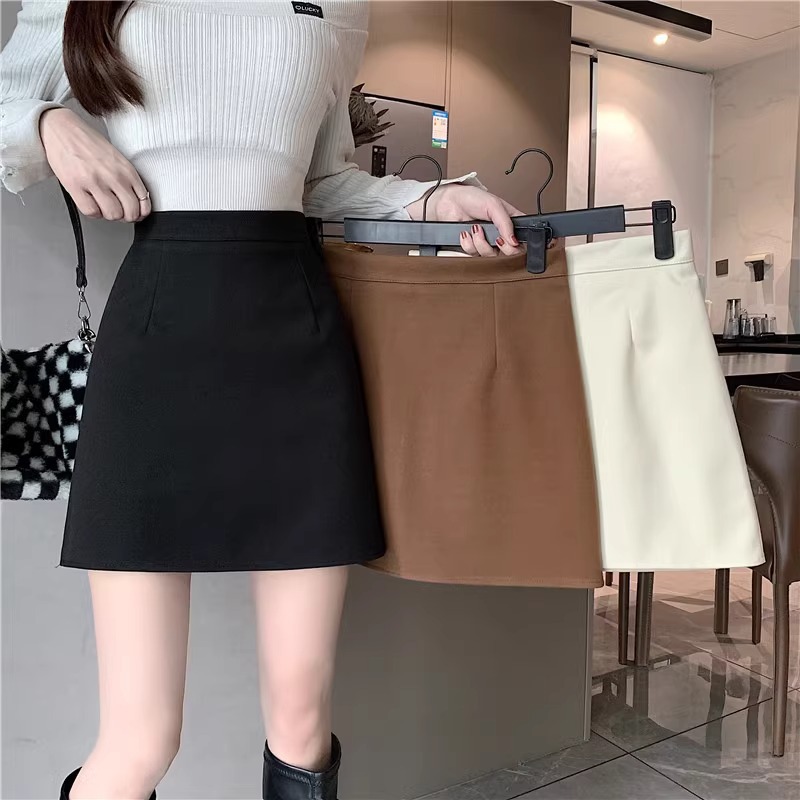 Vintage Woolen Thickened Women's Slim A- Line Skirt for Autumn and Winter Academic Style High Waist Korean Style New Style Skirt