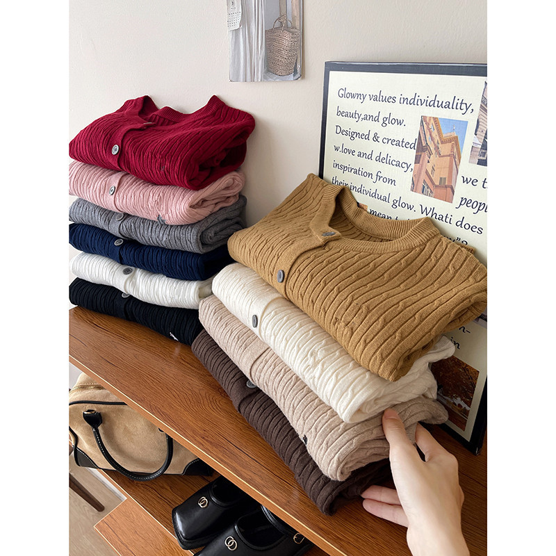 Large Plate Type Core-Spun Yarn Pony Embroidered Twist Soft Waxy Cashmere Knitted Cardigan Women's Casual Versatile Outwear Sweater