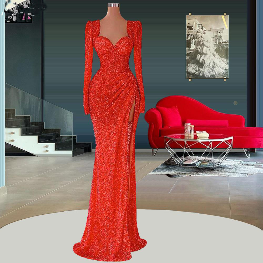 2025 new foreign trade Europe and the United States retro atmosphere elegant long slim dress annual dinner split dress
