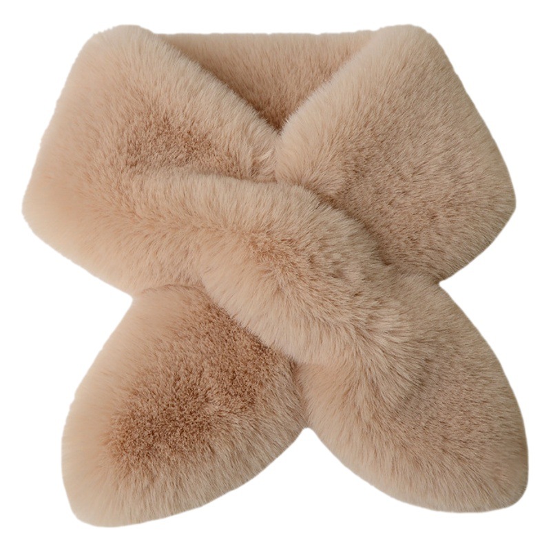 Women's winter thickened warm imitation Rex rabbit fur scarf versatile neck protection plush cross scarf for men and women