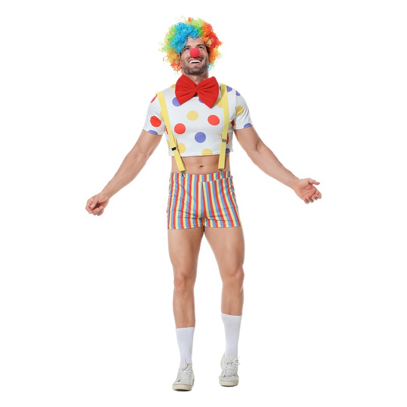 M-XL funny men's clown costume funny COS party costume performance festival magic polka dot clown performance costume