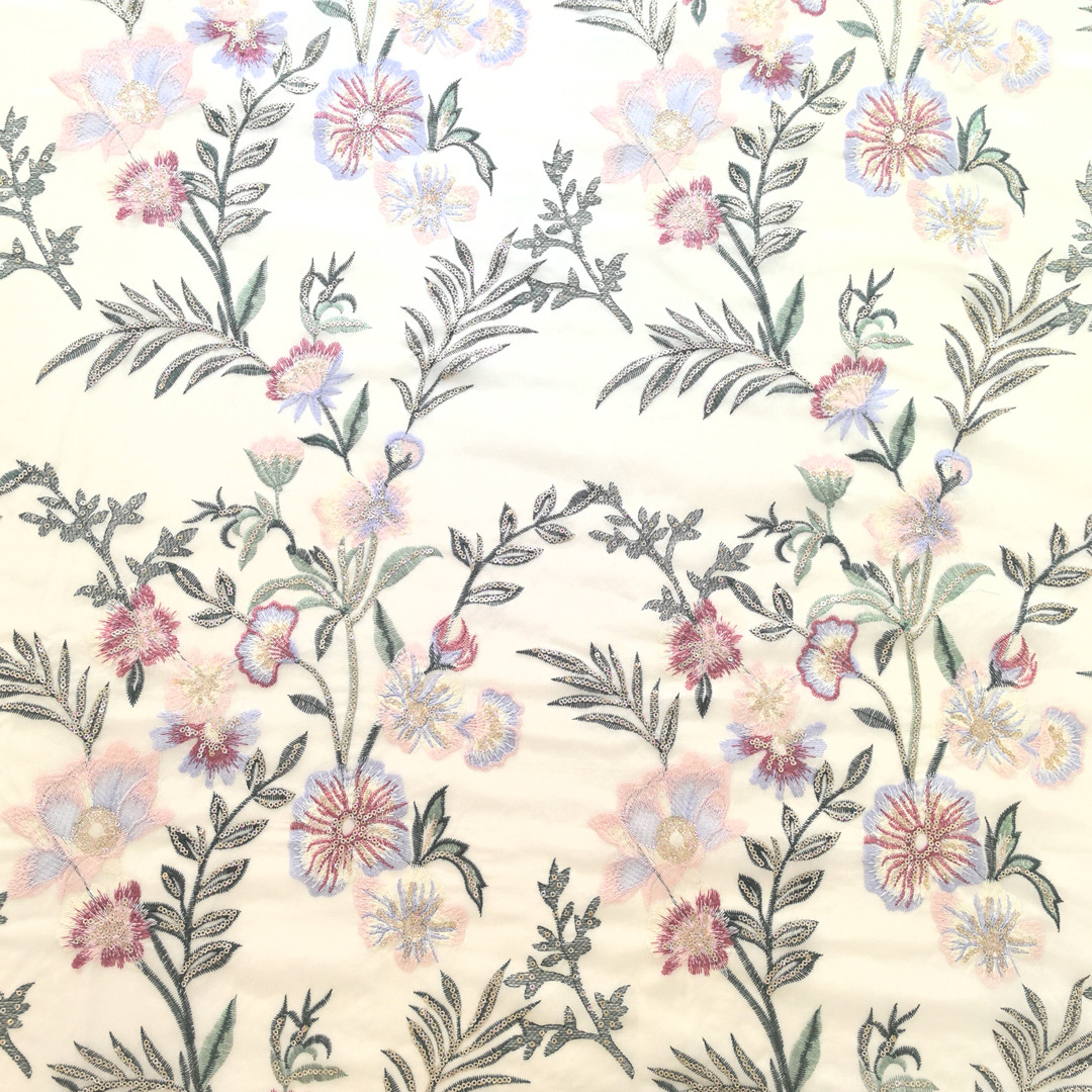 Factory Wholesale 2025 New Tensilk Cloth Golden Sequins Heavy Industry Multicolor Flower Embroidered Fabric dress Fabric