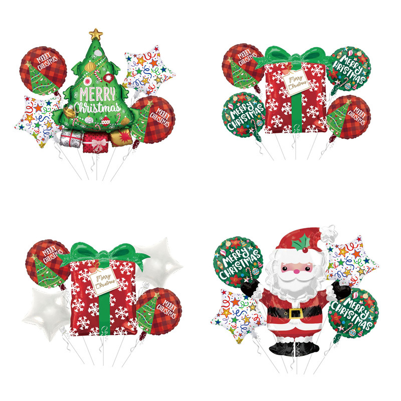 Picture of Christmas theme five-piece balloon combination Santa Claus Christmas tree gift box party decoration balloon wholesale