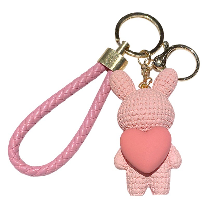 Cartoon Hug Love Knitted Wool Rabbit Keychain Cute Couple Pendant Creative Car Keychain Pendant Wholesale