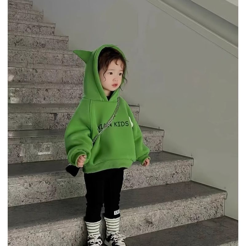 Picture of Baby girl's autumn and winter 2023 fleece-lined sweater girls' Korean style western style warm hooded top children's sweater