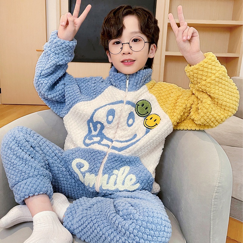 Picture of Boys' pajamas 2023 new autumn coral fleece fleece-lined children's flannel winter boys' middle and big children's homewear