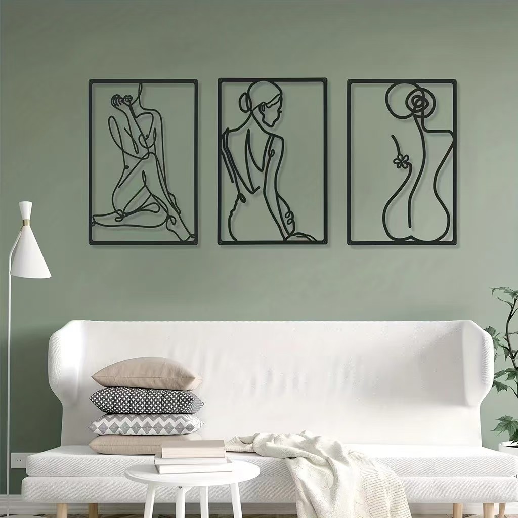 Picture of Amazon Metal Simple Female Line Silhouette Background Wall Iron Crafts Home Living Room Bedroom Wall Hanging
