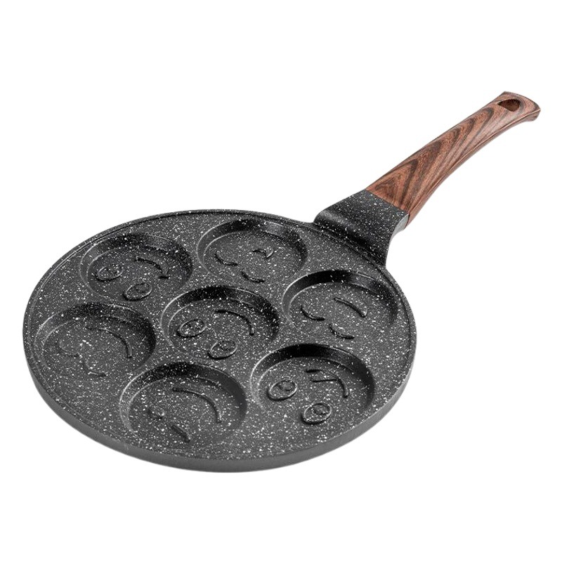 Wholesale die-cast non-stick pan seven-hole waffle cartoon smiley face baked frying pan breakfast pan pancake pan fried egg pancake pan