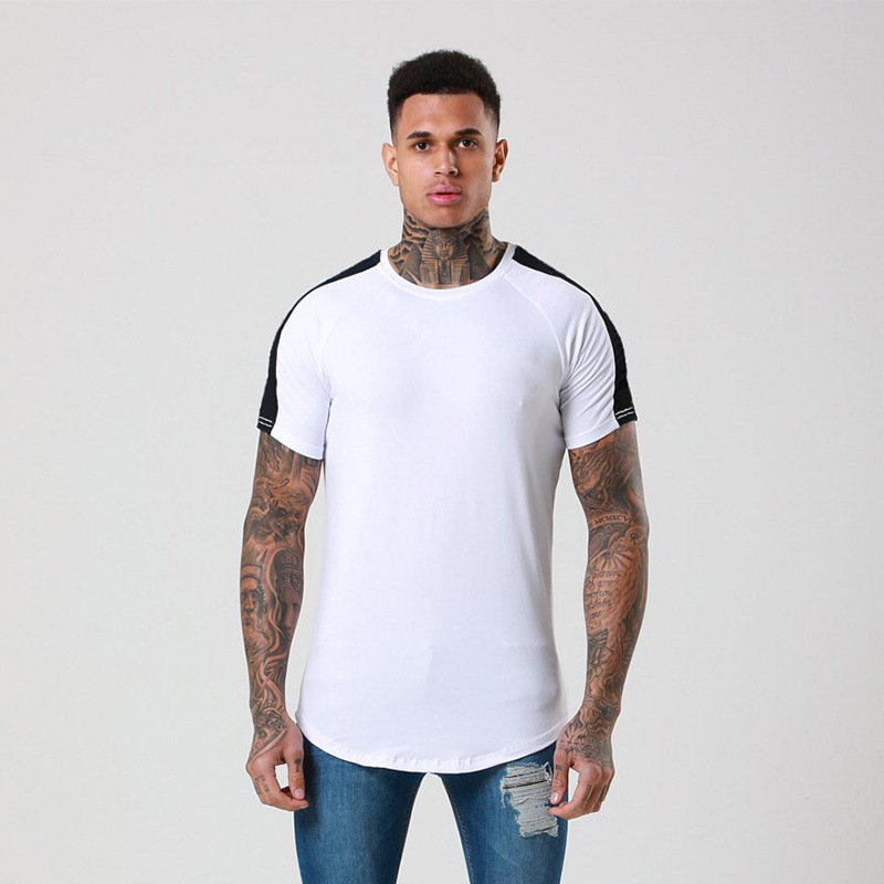 Light board European and American fitness short-sleeved T-shirt men's round hem stitching running training slim fit sports bottoming shirt