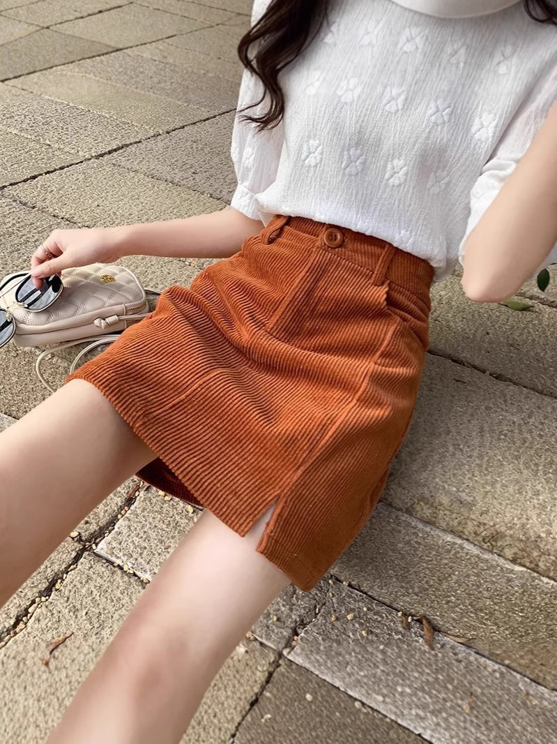 Corduroy Skirt 2024 Autumn and Winter New Women's Korean Fashion High Waist Slimming A- Shaped Hip Skirt Women's Trendy