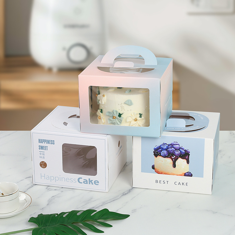 Wholesale 4/6/8/10/12 inch square portable birthday cake box send bottom tray baking box can print logo