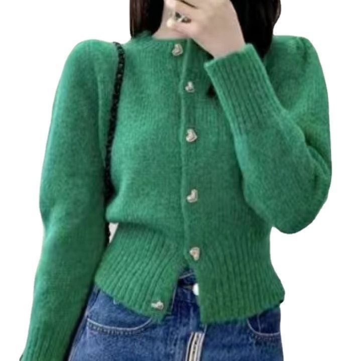 Picture of Sweater Coat Women's Autumn New Korean Style Gentle Long Sleeve Love Buckle Short Loose Knitted Cardigan Top Trendy