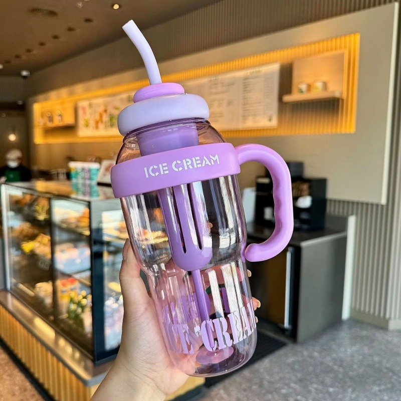 Picture of Lucky Belly Cup Large Capacity Big Mac Water Cup Tea Leakage Scented Tea Suction Tube Cup High Color Value Handle Convenient Ice Cup